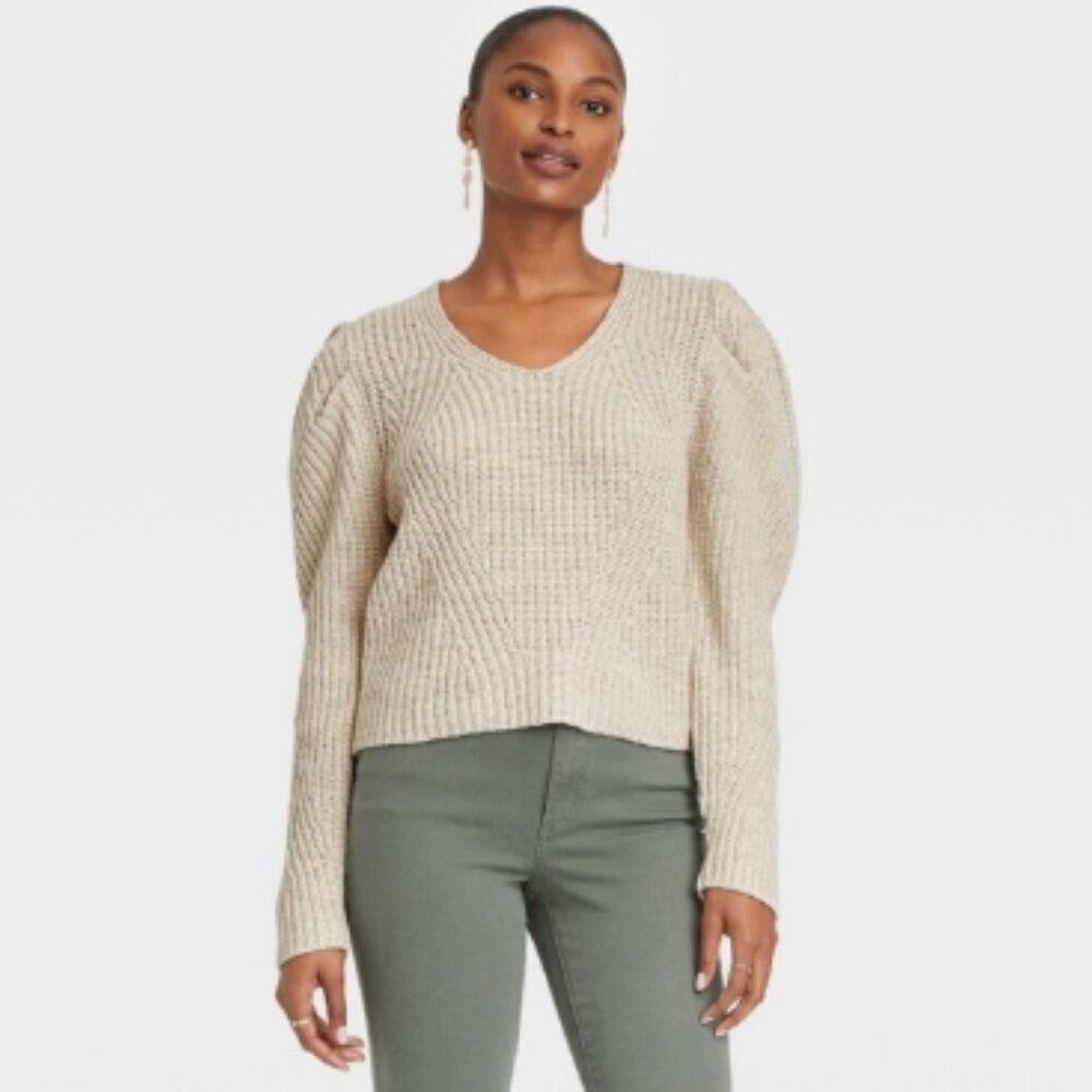Universal Thread Sweater V-Neck Pullover Cream Size Small
